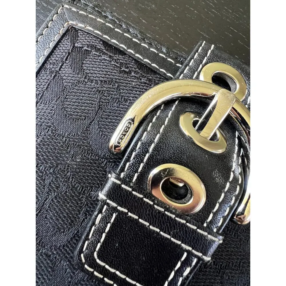 Coach Soho Black Jacquard Signature Buckle Bifold Wallet Vintage Y2K